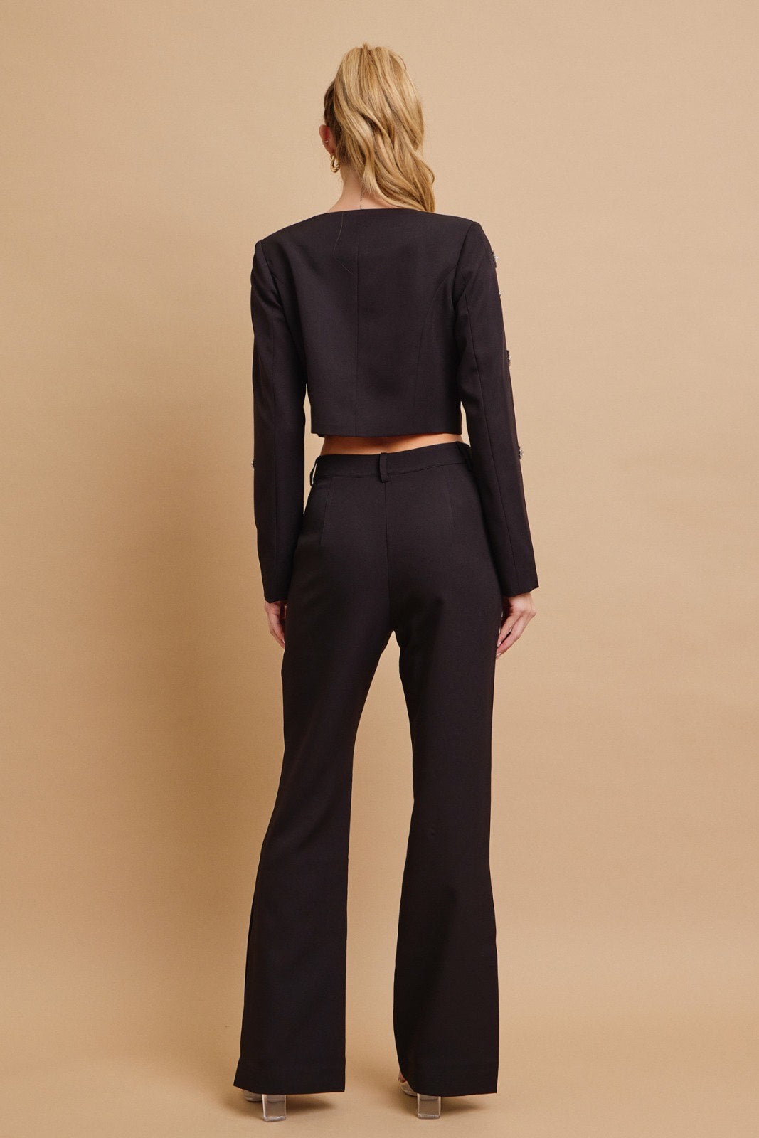 Guestling Woven embellished jacket and flare pants set