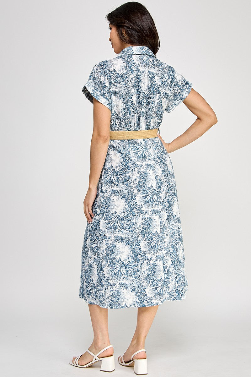 Belted Button Down Linen Dress