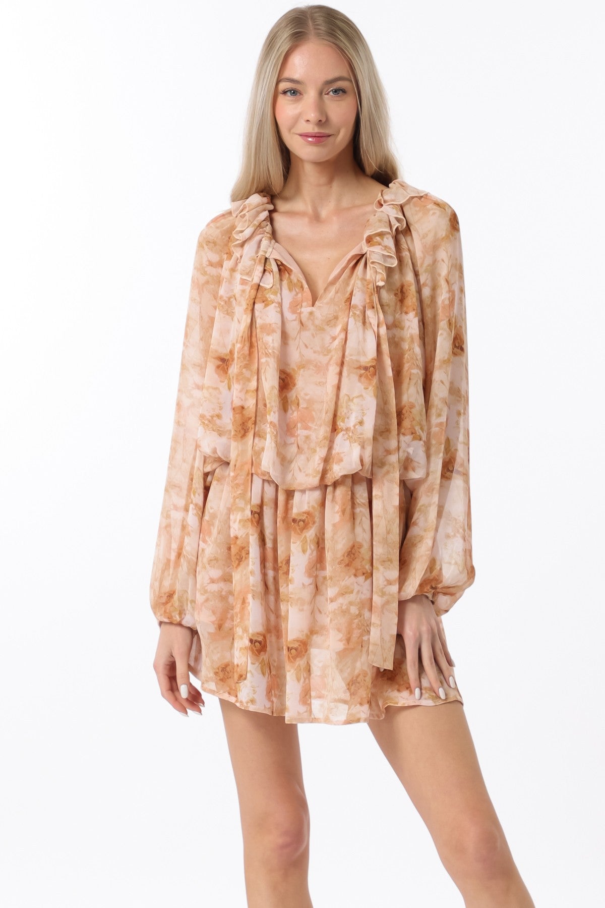 Long Sleeve Elastic Waisted Mini Dress