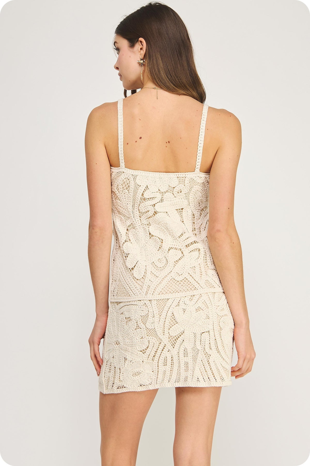 Floral Crochet Layered Mini Dress