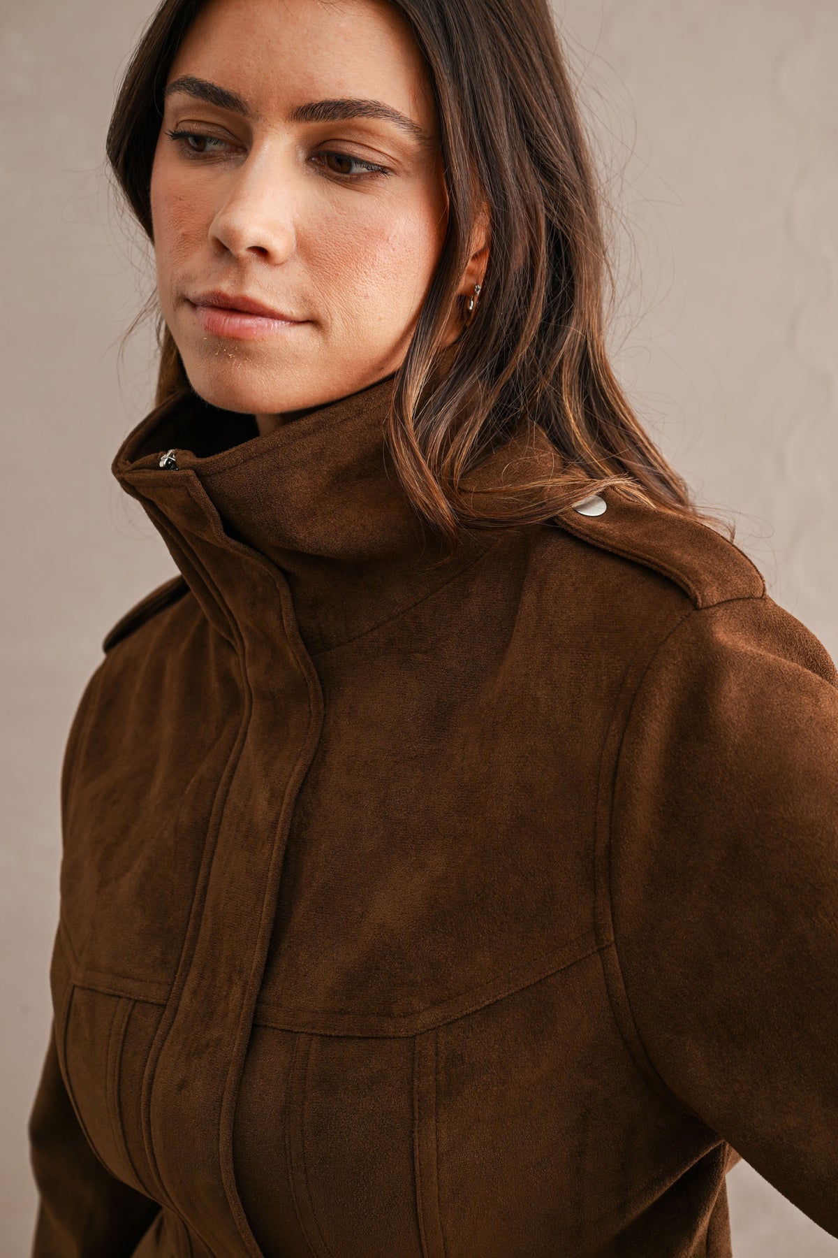 Suede Funnel Neck Side Waist Cutout Cropped Jacket //PREORDER//