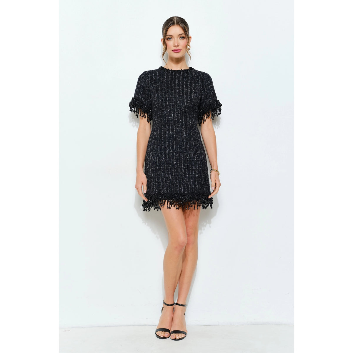 Beaded Fringe Tweed Mini Dress//preorder//
