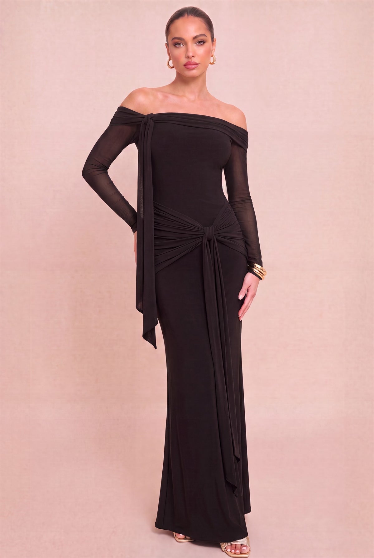 Off/s Tie Front Mesh Maxi Dress//PREORDR//