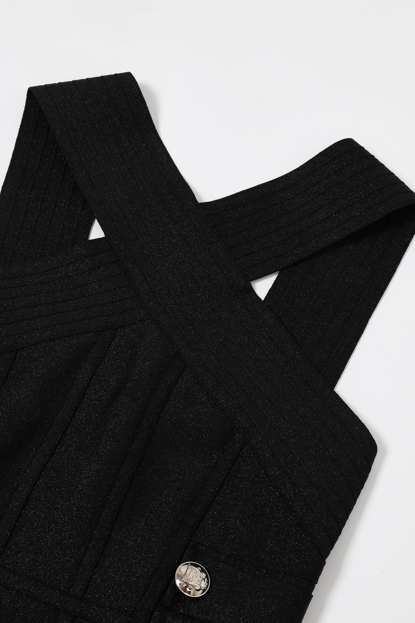 Metallic Bandage Slvls Dress W/ Gold Buttons