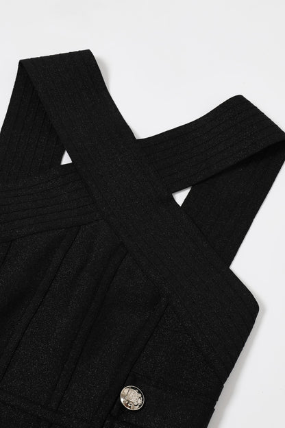 Metallic Bandage Slvls Dress W/ Gold Buttons