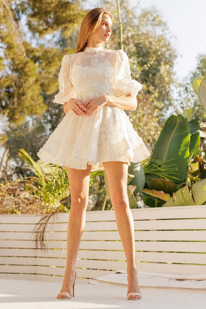 White Floral Embellished Sheer Mini Dress