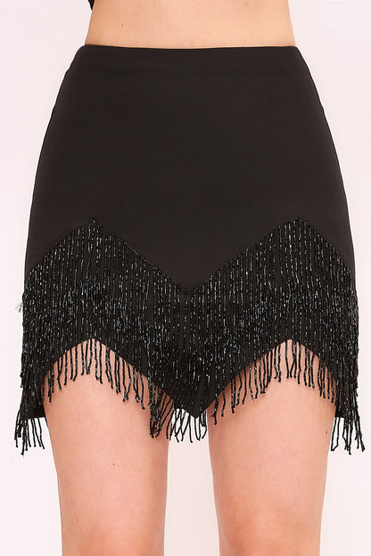 Jewel Fringe Woven Mini Skirt