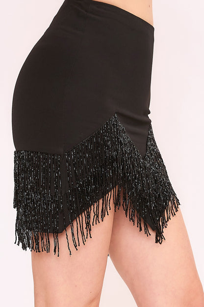 Jewel Fringe Woven Mini Skirt