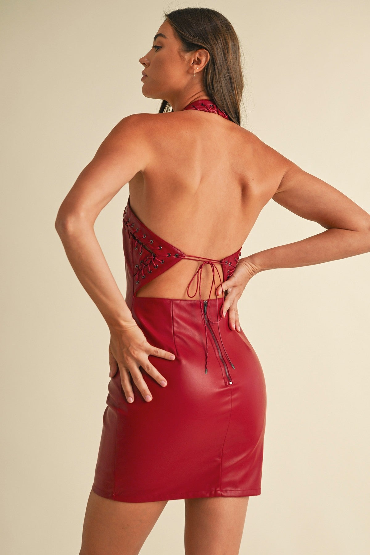 red leather mini dress Deep Red Leather Mini Dress – DOLCE CODE