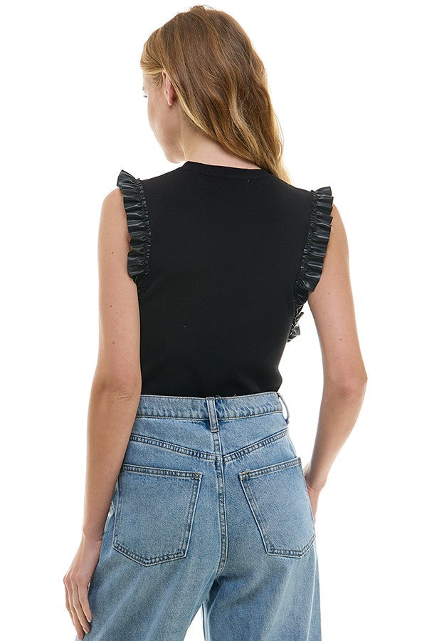 Short Ruffle Leather Top