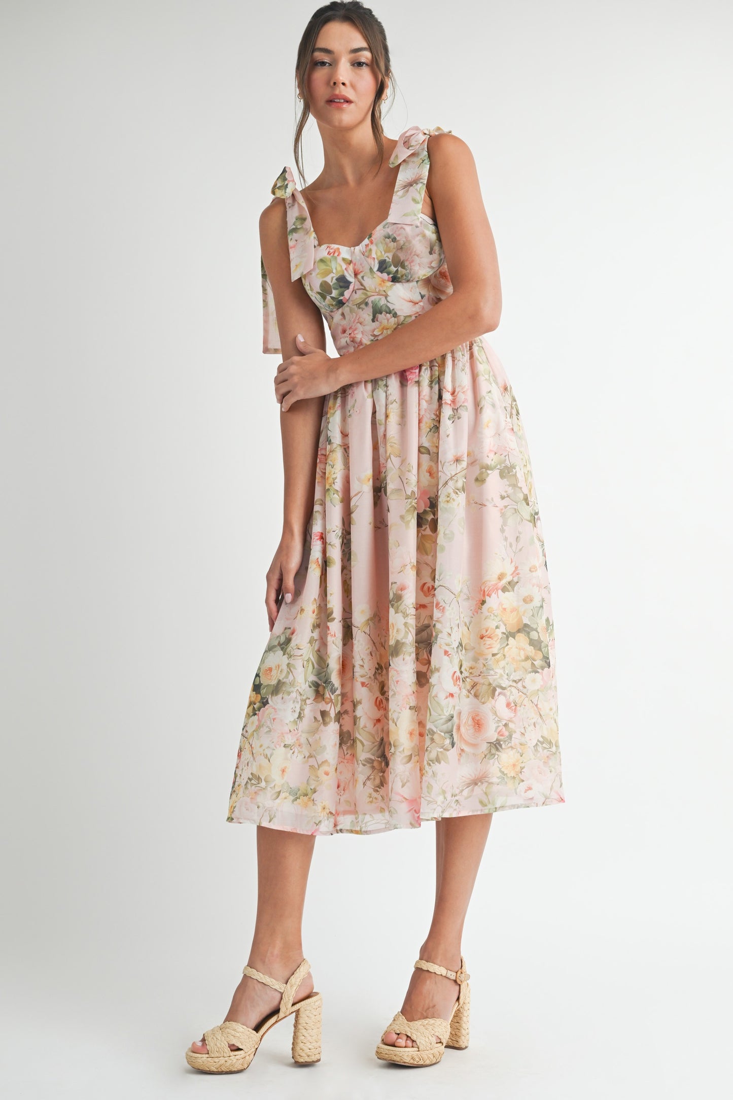 Floral Printed Midi Dress/%50 OFF