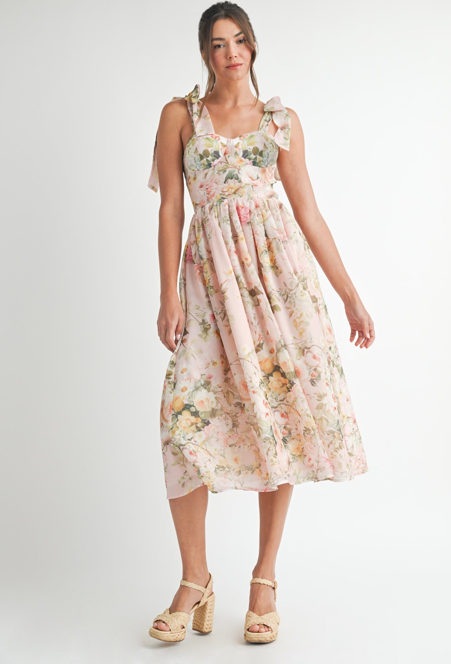 Floral Printed Midi Dress/%50 OFF