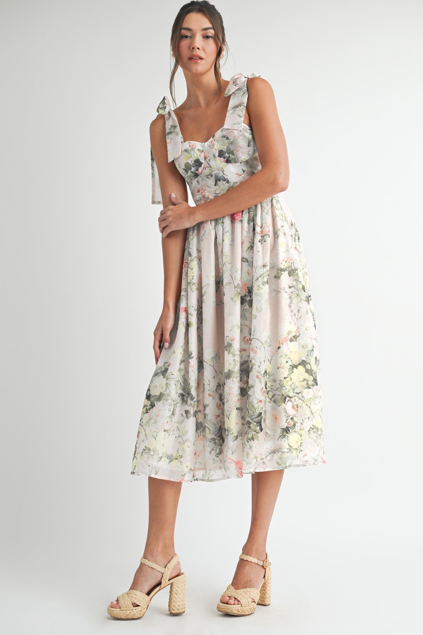 Floral Printed Midi Dress/%50 OFF