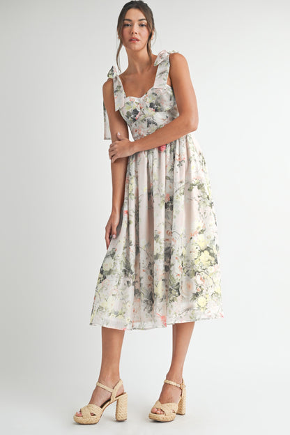 Floral Printed Midi Dress/%50 OFF