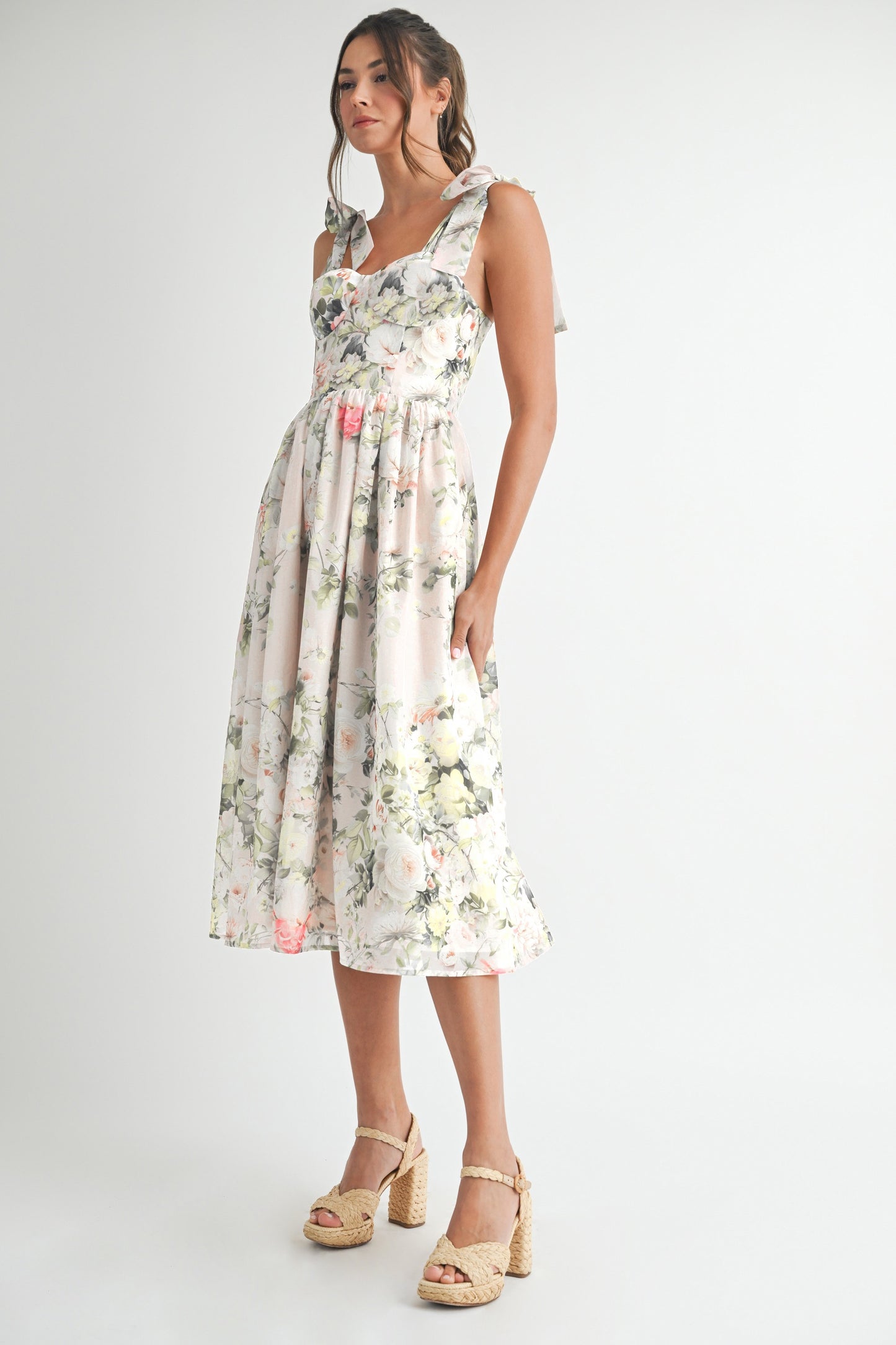 Floral Printed Midi Dress/%50 OFF