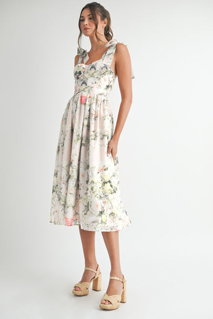 Floral Printed Midi Dress/%50 OFF