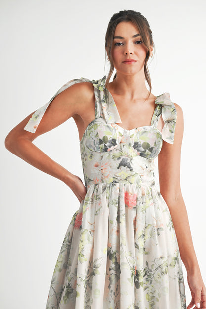 Floral Printed Midi Dress/%50 OFF
