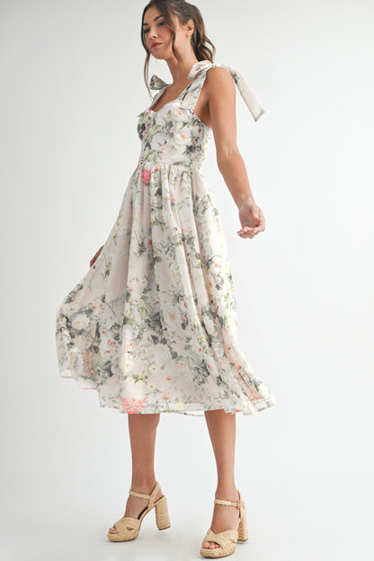 Floral Printed Midi Dress/%50 OFF