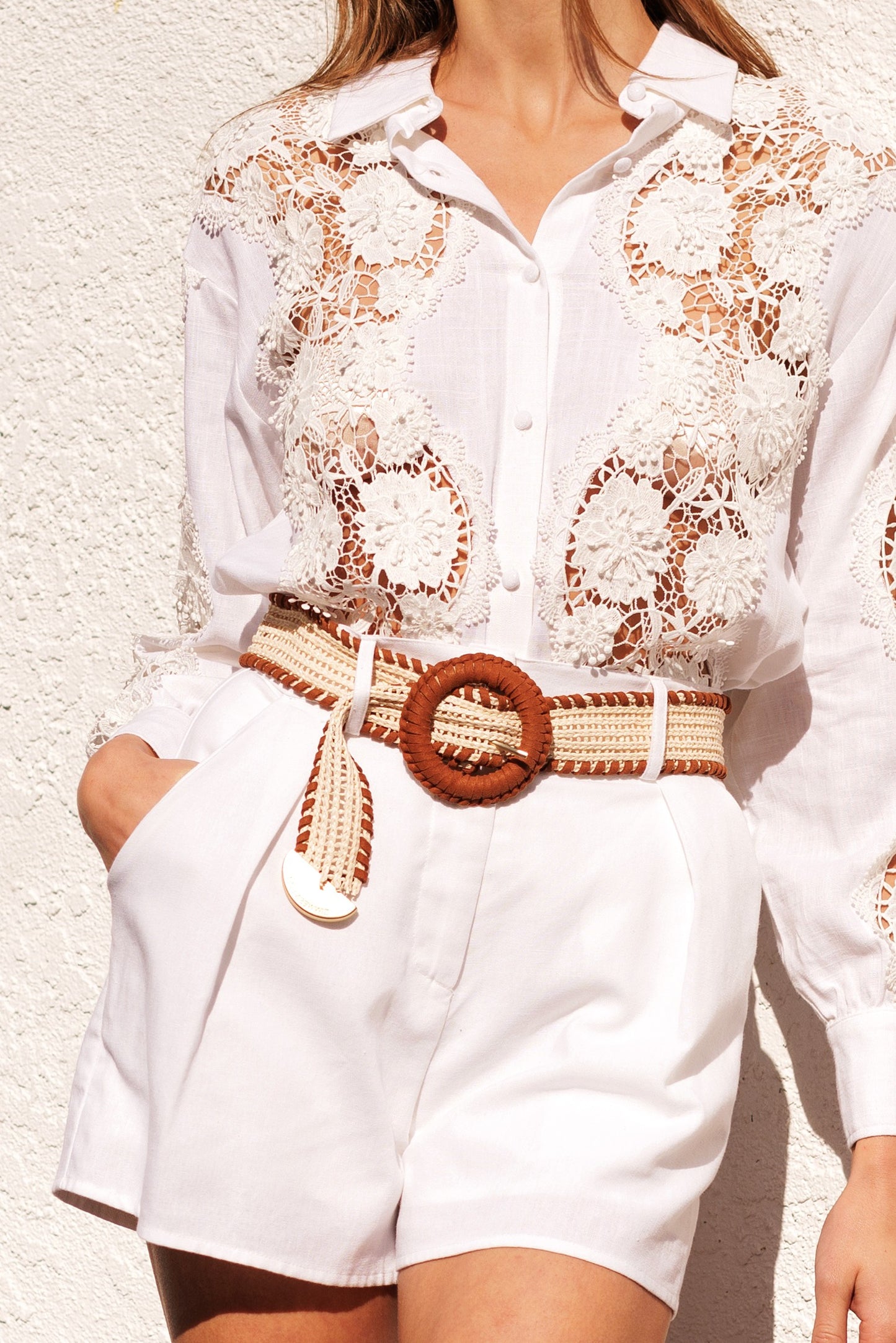 Lace Button-down Top And Short Set