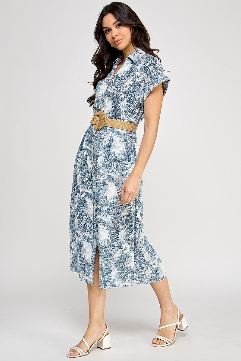 Belted Button Down Linen Dress