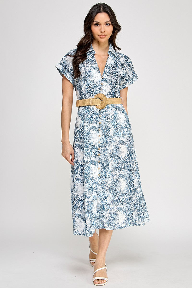 Belted Button Down Linen Dress