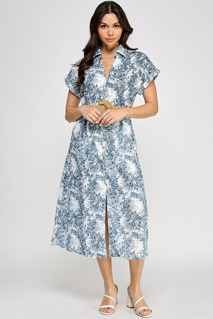 Belted Button Down Linen Dress
