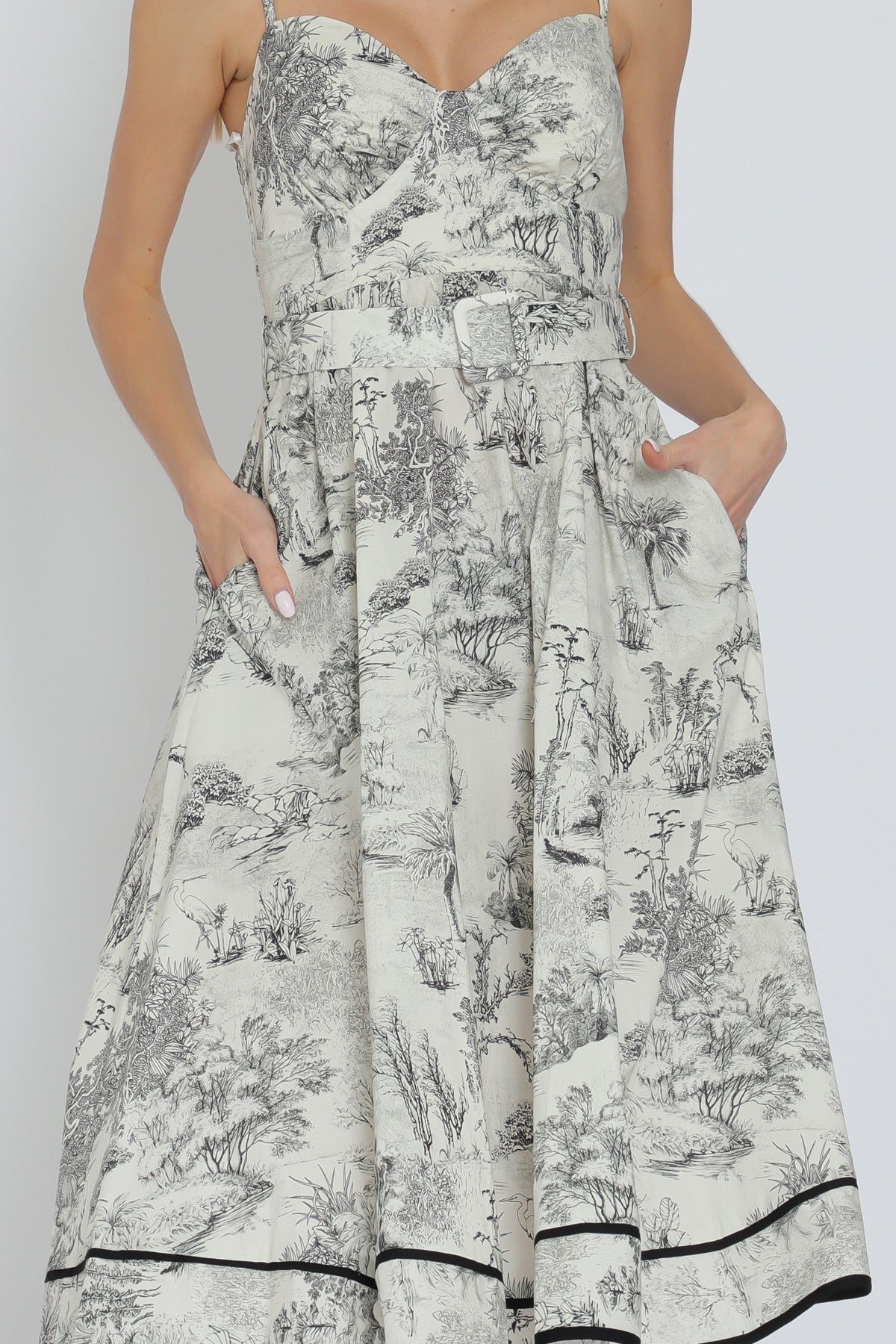 THIN ADJUSTABLE STRAP BELT MIDI DRESS