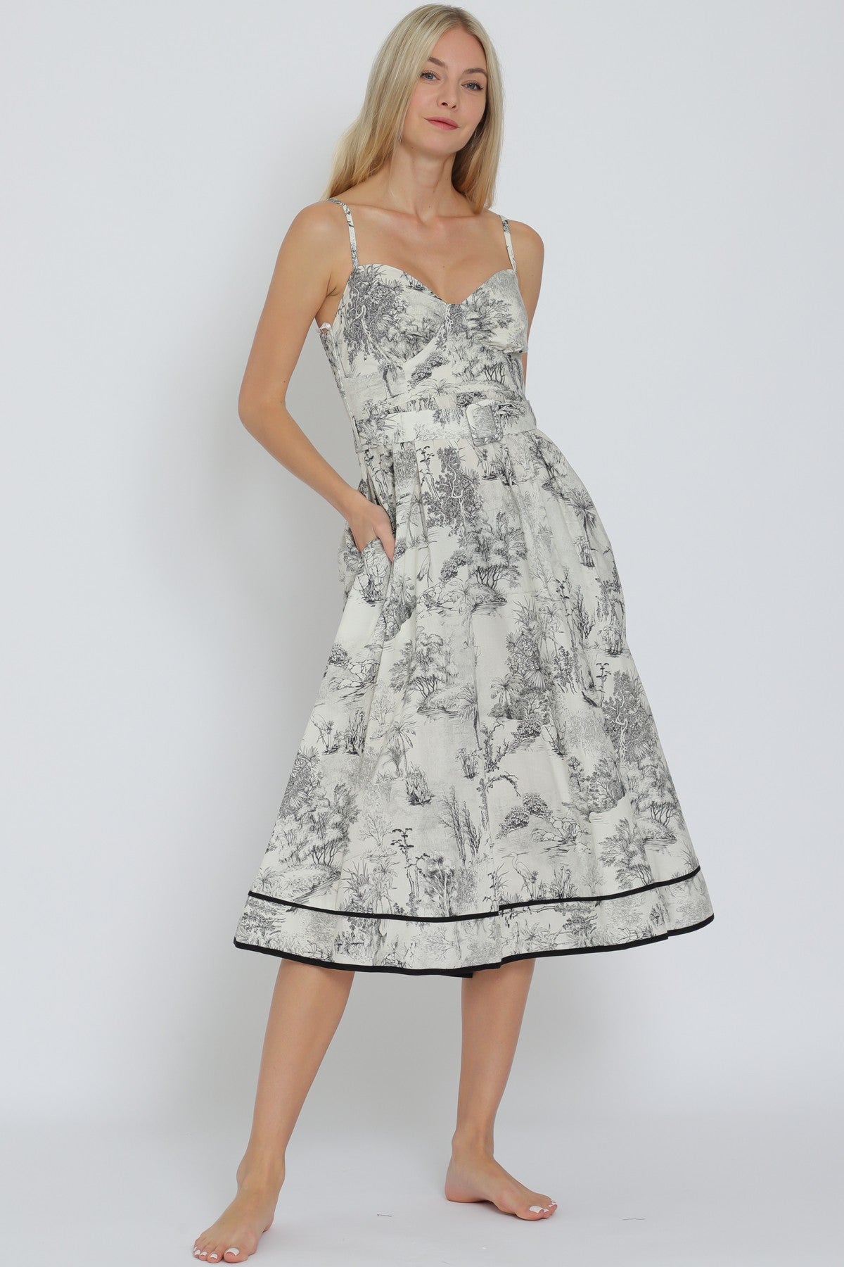 THIN ADJUSTABLE STRAP BELT MIDI DRESS