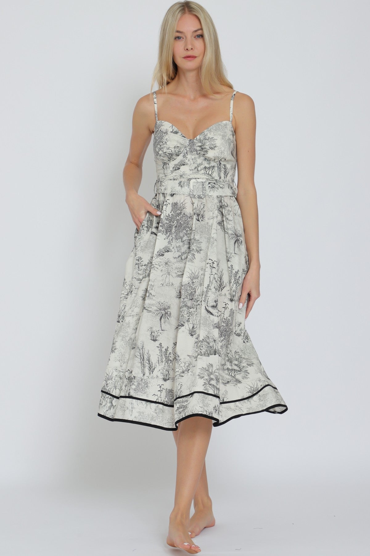 THIN ADJUSTABLE STRAP BELT MIDI DRESS