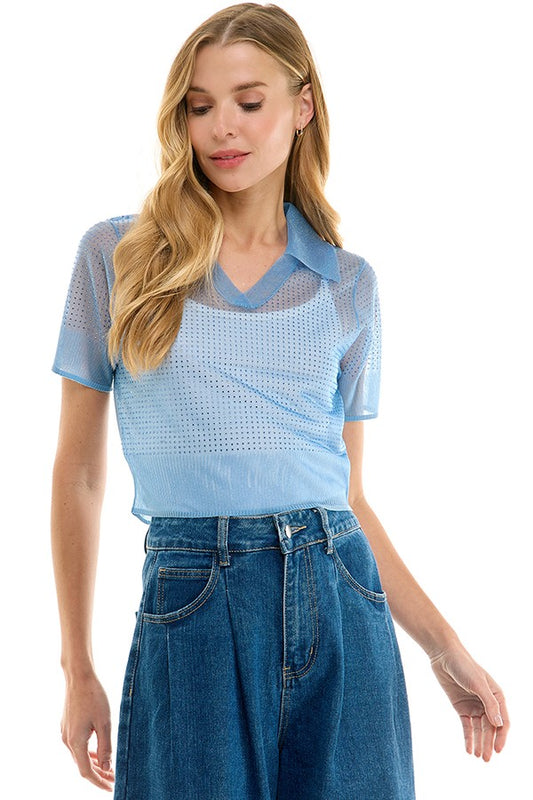 Sheer Organza  Polo Sweater