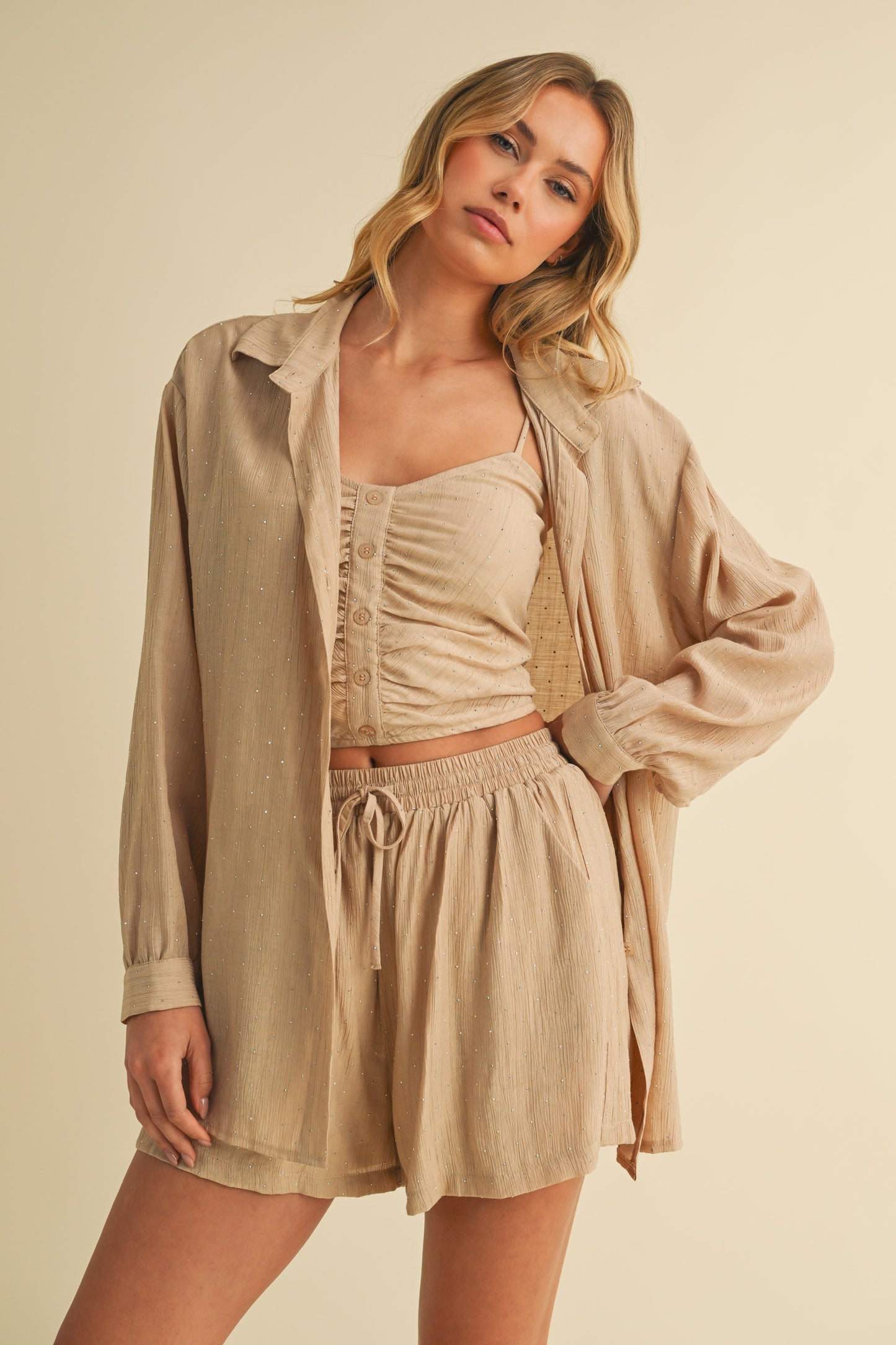 Rhinestones Crinkled 3-pieces Set