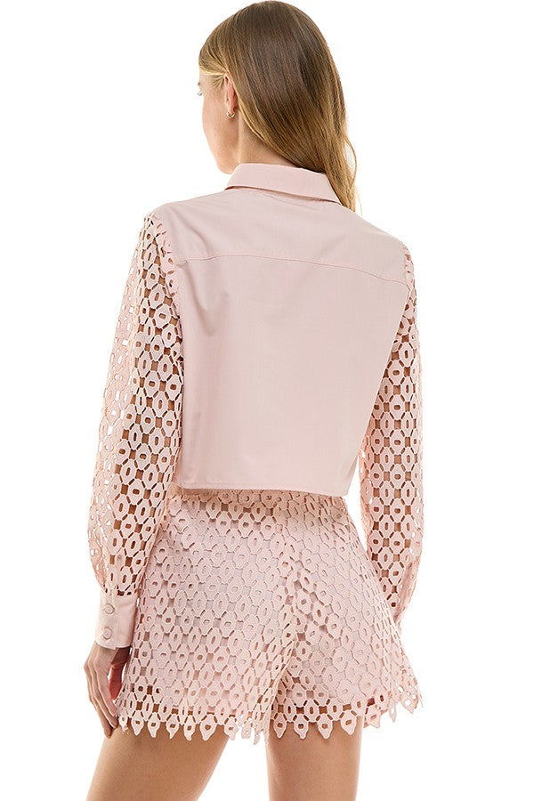 Eyelet Button Up Shirt & Short Set /BESTSELLER/