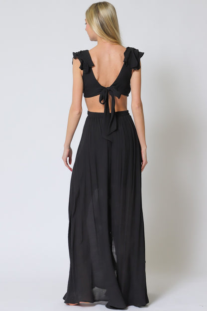 SLEEVLESS RUFFLE MAXI DRESS