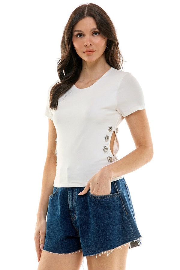 Side Cut Out Crop Fitted Tee