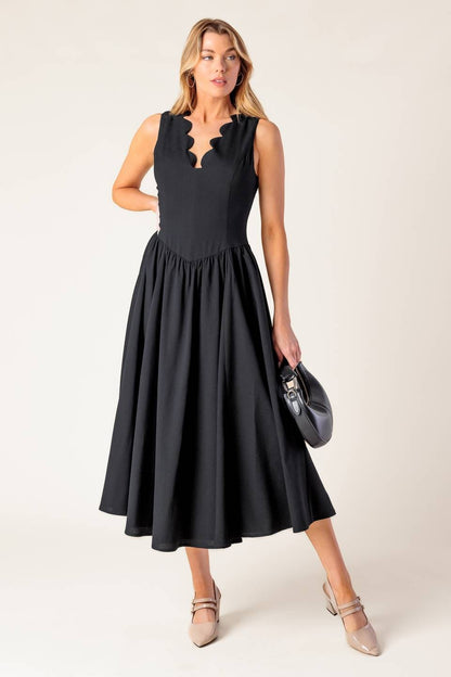 V NECK SLEEVLESS MIDI DRESS
