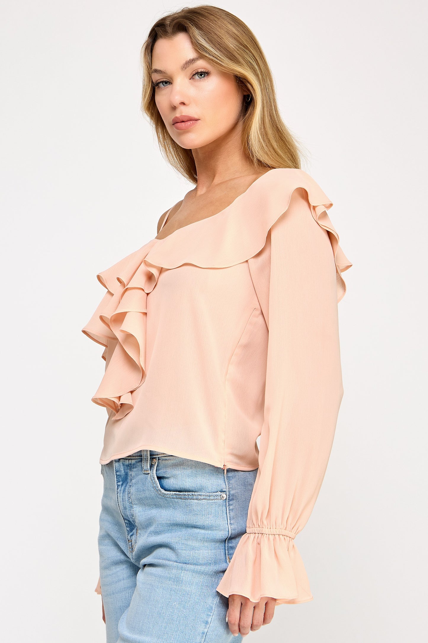Ava long sleeve Top /Off shoulder Ruffle Sheer Top