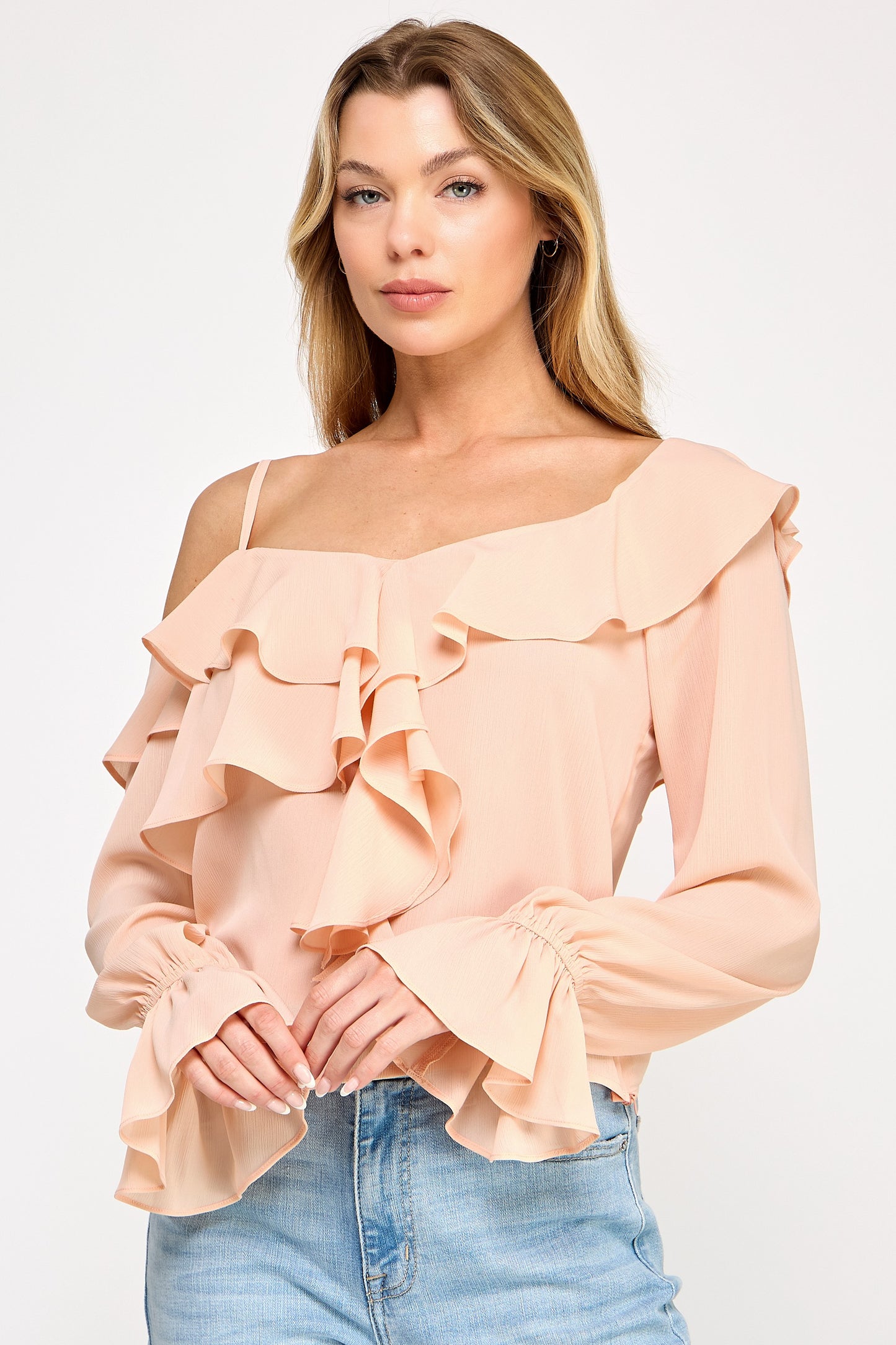 Ava long sleeve Top /Off shoulder Ruffle Sheer Top