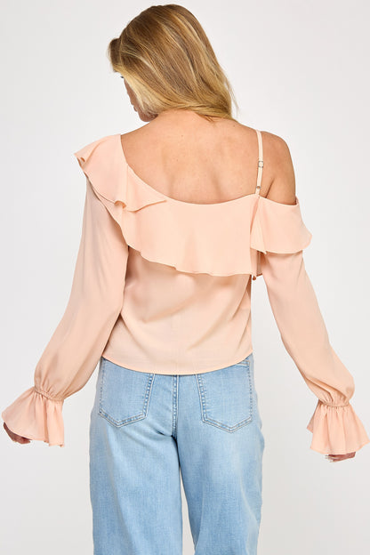Ava long sleeve Top /Off shoulder Ruffle Sheer Top