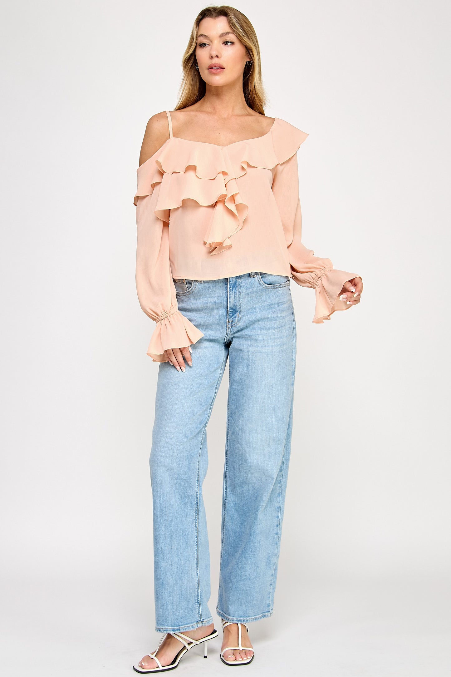 Ava long sleeve Top /Off shoulder Ruffle Sheer Top