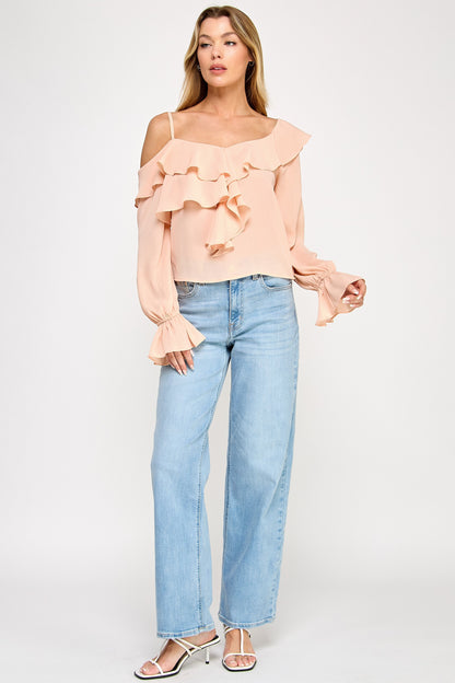 Ava long sleeve Top /Off shoulder Ruffle Sheer Top