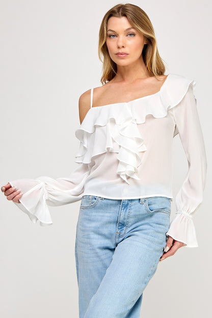 Ava long sleeve Top /Off shoulder Ruffle Sheer Top