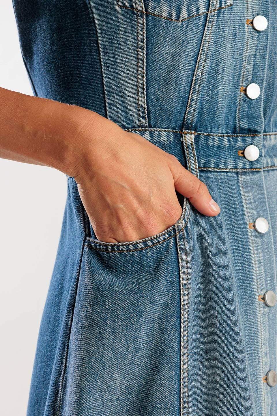 Washed Denim Midi Dress