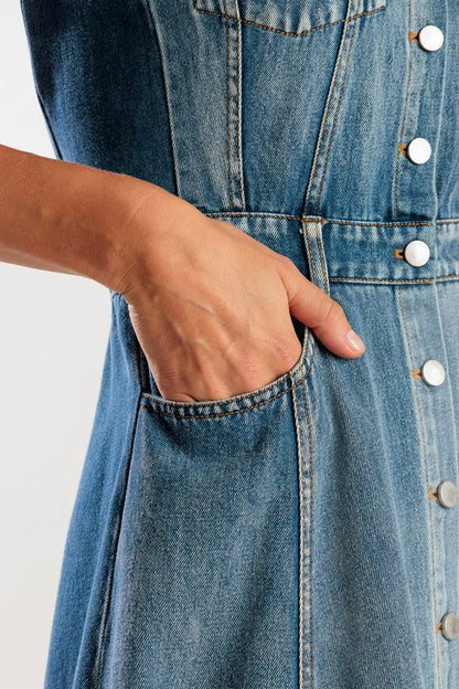 Washed Denim Midi Dress