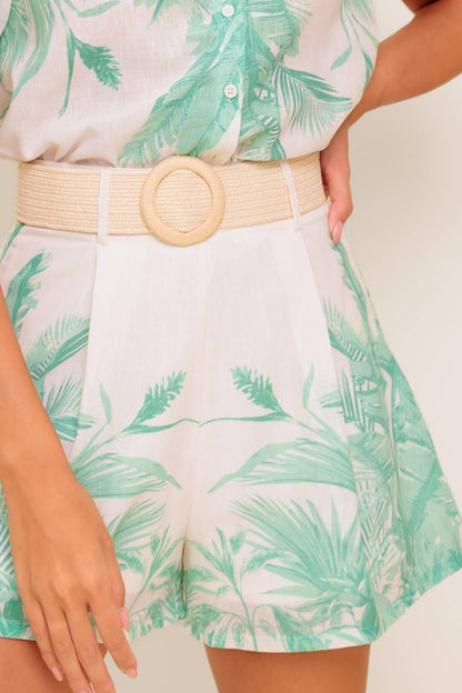 A printed woven top and short set
