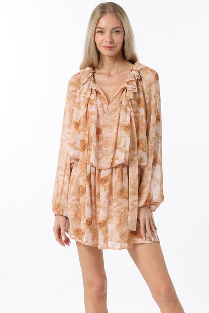 Long Sleeve Elastic Waisted Mini Dress