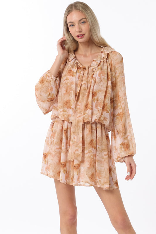 Long Sleeve Elastic Waisted Mini Dress