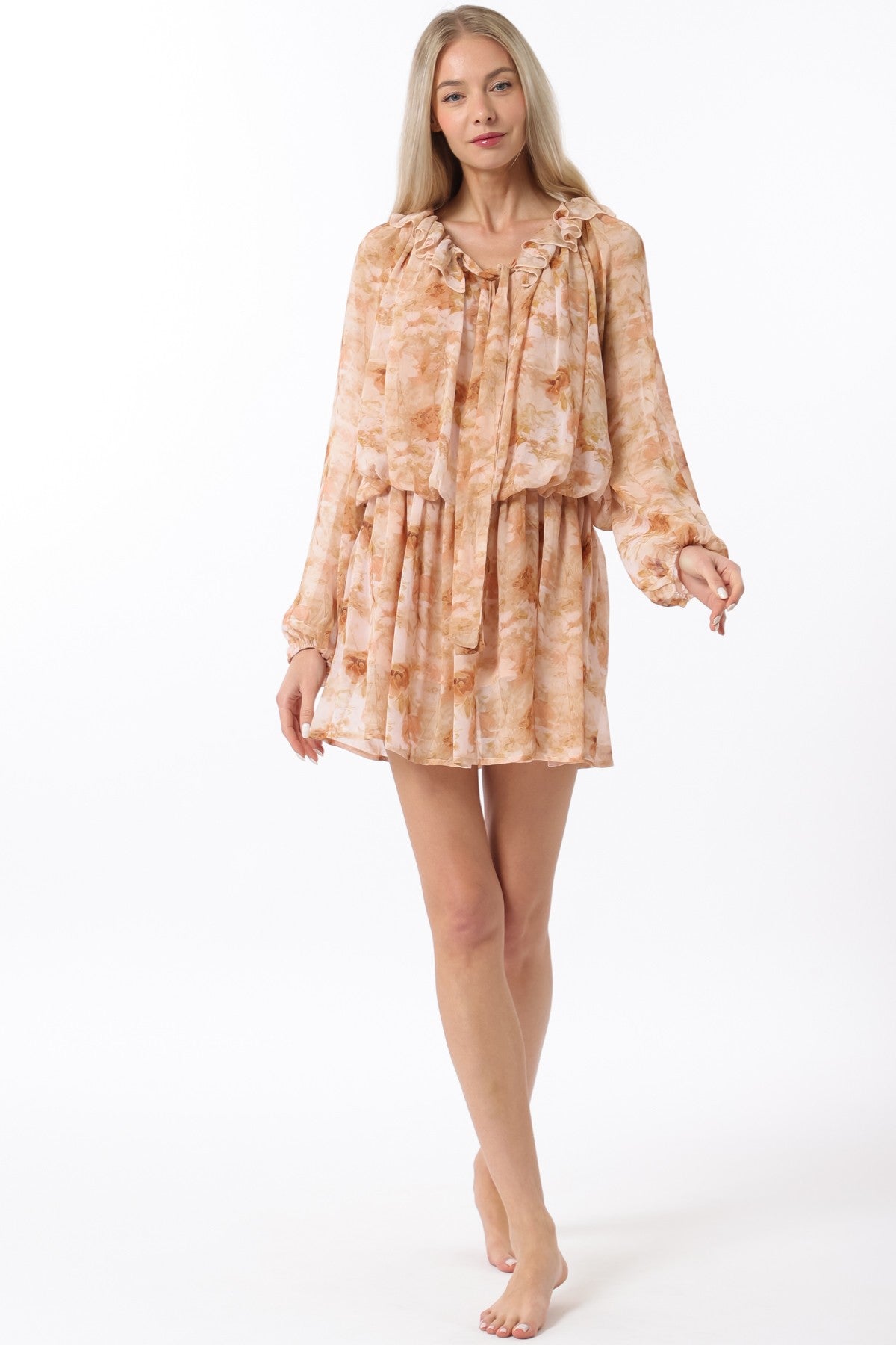 Long Sleeve Elastic Waisted Mini Dress