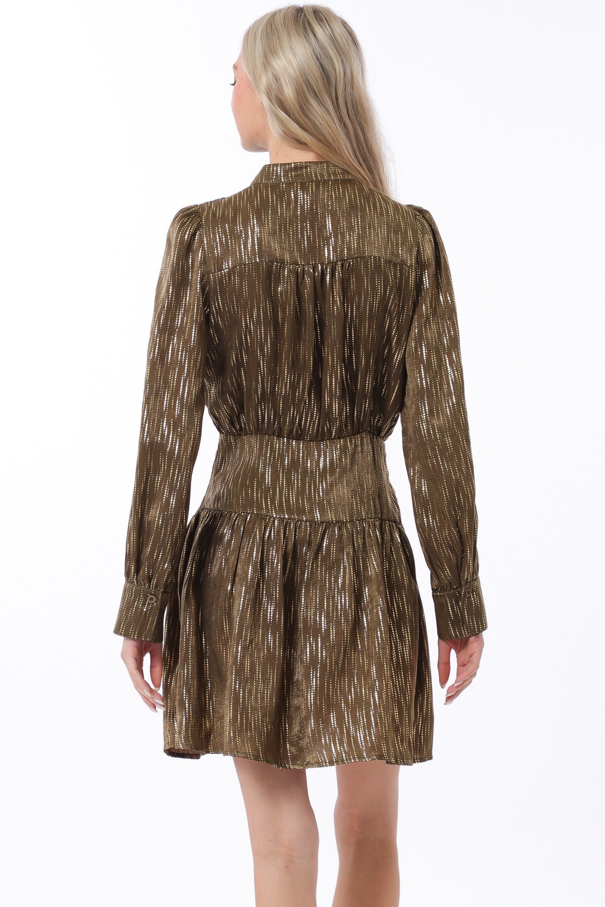 Long Sleeve Tie Front Neck Mini Dress