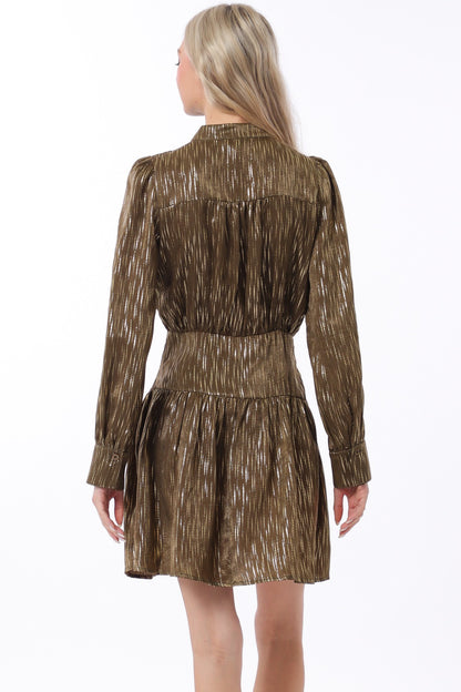 Long Sleeve Tie Front Neck Mini Dress