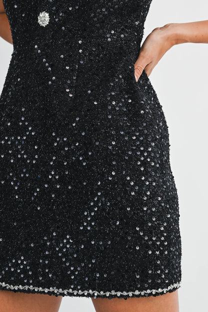 Sequin Boucle Sleeveless Mini Dress